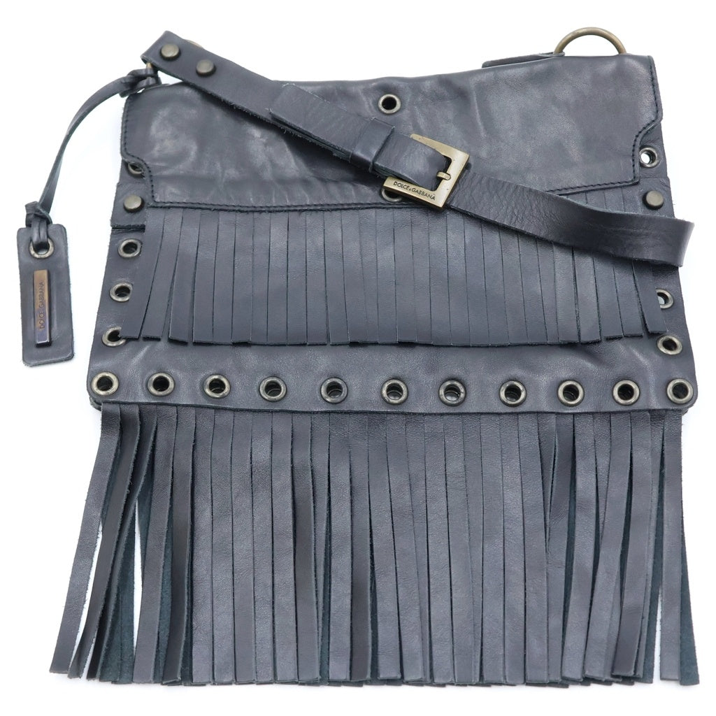 DOLCE & GABBANA(ドルチェアンドガッバーナ) フリンジ ワンショルダーバッグ ブラック レザー レディース