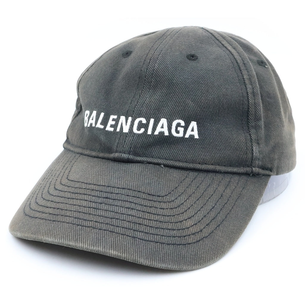 BALENCIAGA(バレンシアガ) ロゴ刺繍 コットン ベースボールキャップ 帽子 #L ブラック