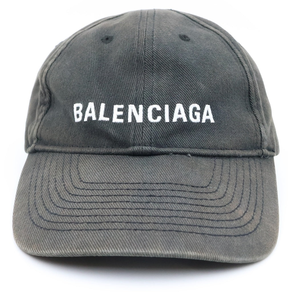 BALENCIAGA(バレンシアガ) ロゴ刺繍 コットン ベースボールキャップ 帽子 #L ブラック