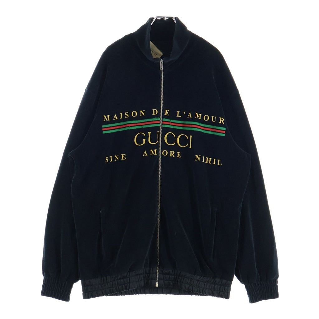 GUCCI(グッチ) 20SS フロントロゴ シャニエールジャケット コットン ベロア ジップアップ ブルゾン #L ブラック 595533 XJBTD