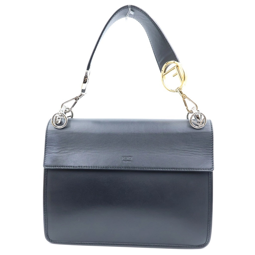 FENDI(フェンディ) キャナイエフ 2WAYハンドバッグ ショルダーバッグ ブラック レザー 8BT284 ゴールド×シルバー金具 レディース