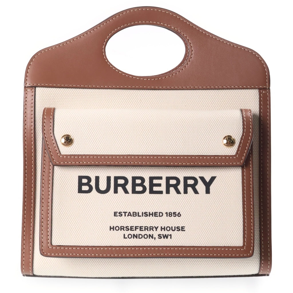 BURBERRY(バーバリー) ミニポケットバッグ キャンバス×レザー 2WAY ハンドバッグ ショルダーバッグ ブラウン/アイボリー レディース
