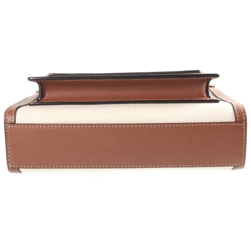 BURBERRY(バーバリー) ミニポケットバッグ キャンバス×レザー 2WAY ハンドバッグ ショルダーバッグ ブラウン/アイボリー レディース