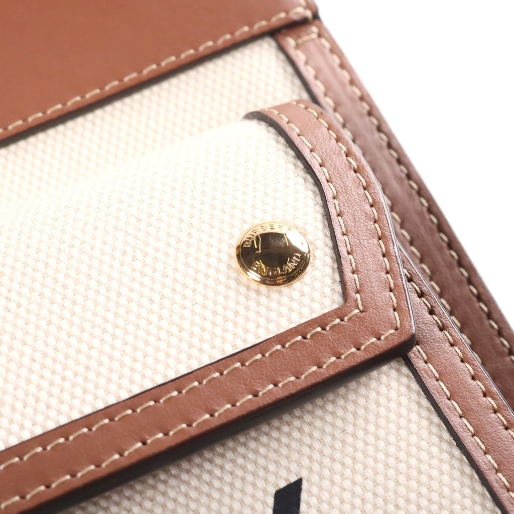 BURBERRY(バーバリー) ミニポケットバッグ キャンバス×レザー 2WAY ハンドバッグ ショルダーバッグ ブラウン/アイボリー レディース
