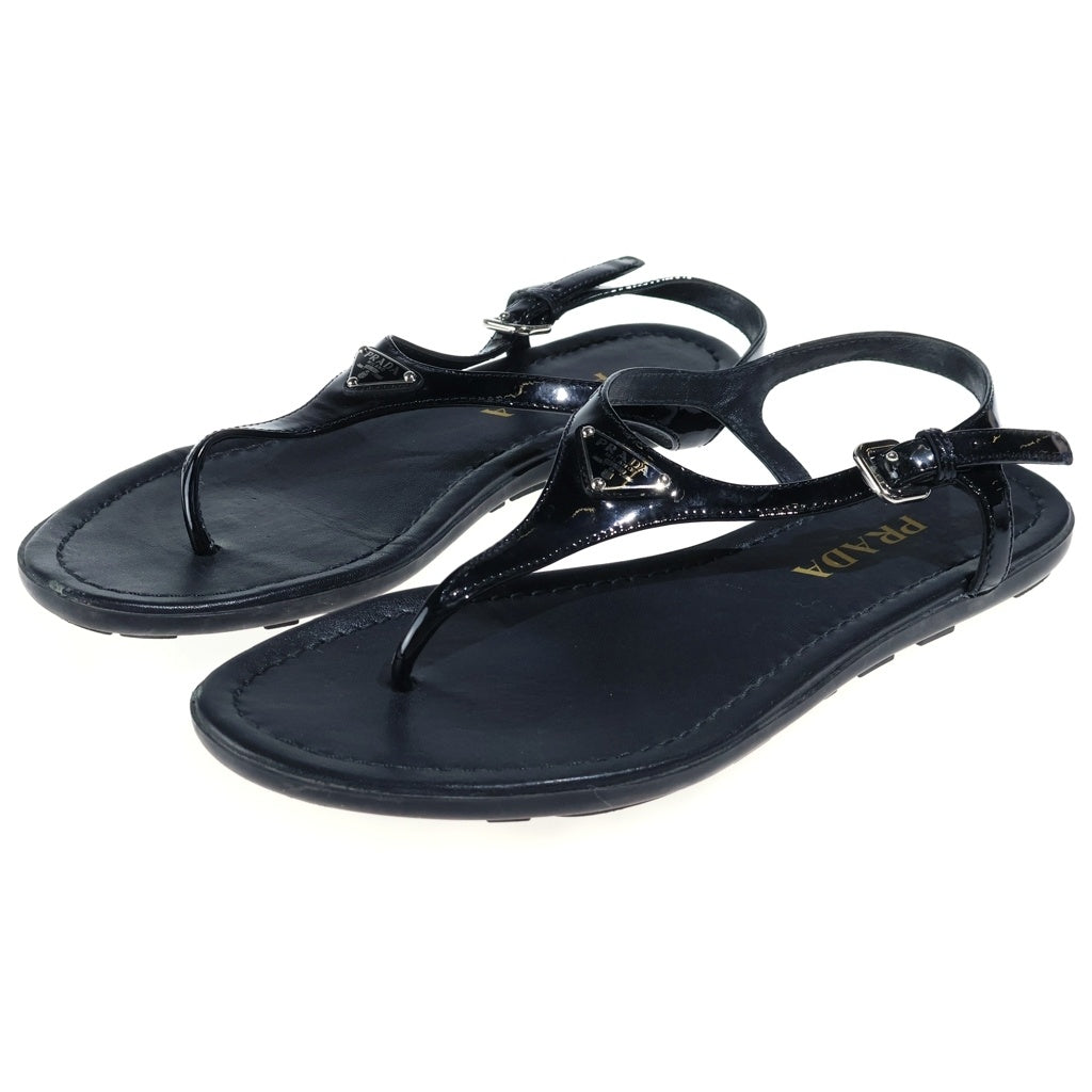 PRADA(プラダ) ロゴサンダル ブラック エナメル×レザー 1Y656l レディース