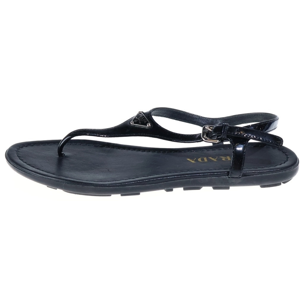 PRADA(プラダ) ロゴサンダル ブラック エナメル×レザー 1Y656l レディース