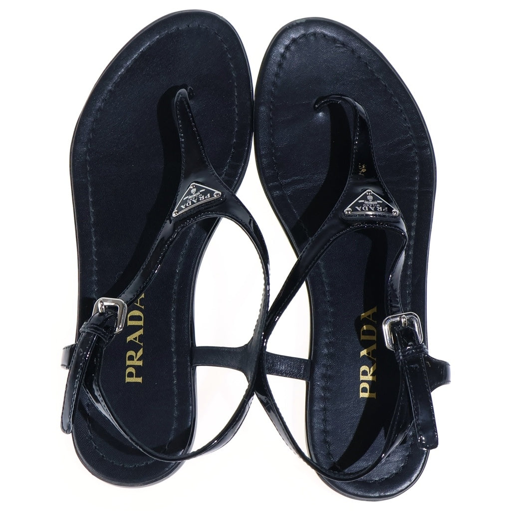 PRADA(プラダ) ロゴサンダル ブラック エナメル×レザー 1Y656l レディース