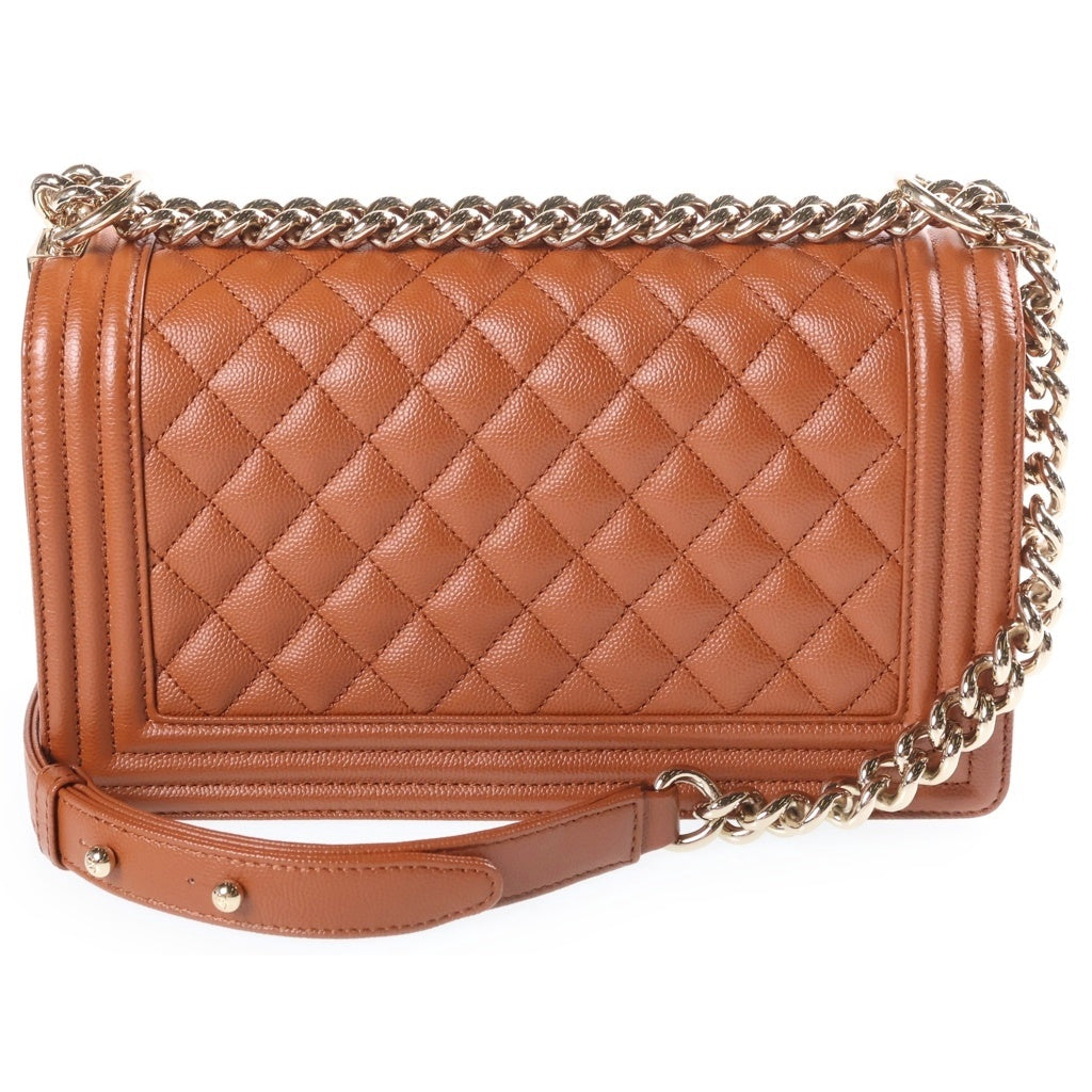 CHANEL(シャネル) ボーイシャネル ミディアム チェーンショルダーバッグ ブラウン キャビアスキン ゴールド金具 シリアルプレート レディース