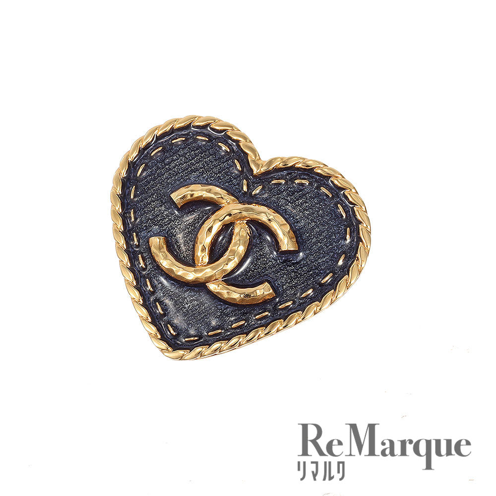 CHANEL(シャネル) ココマーク ハート デニム ブローチ フルー×ゴールド I24P GP アクセサリー