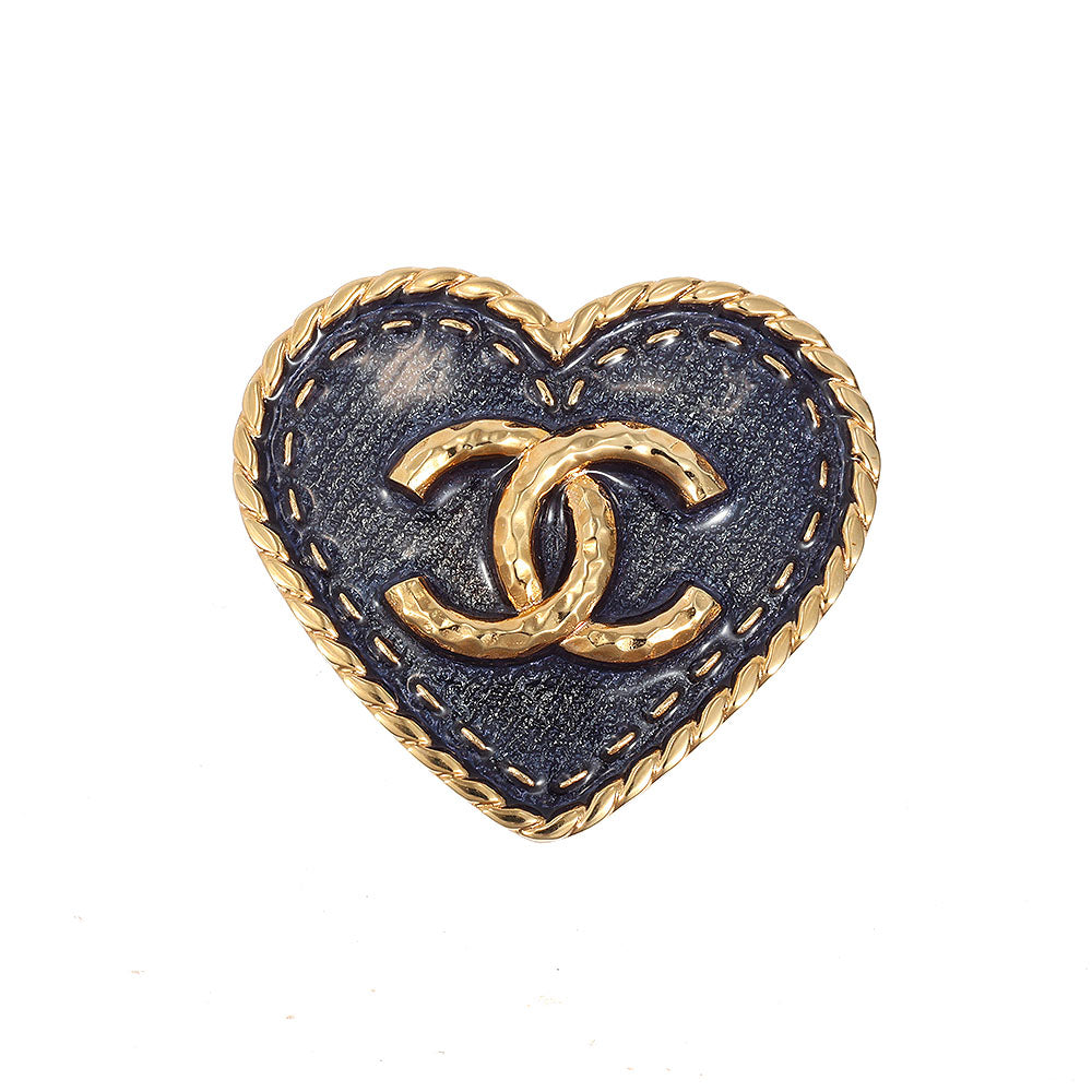 CHANEL(シャネル) ココマーク ハート デニム ブローチ フルー×ゴールド I24P GP アクセサリー