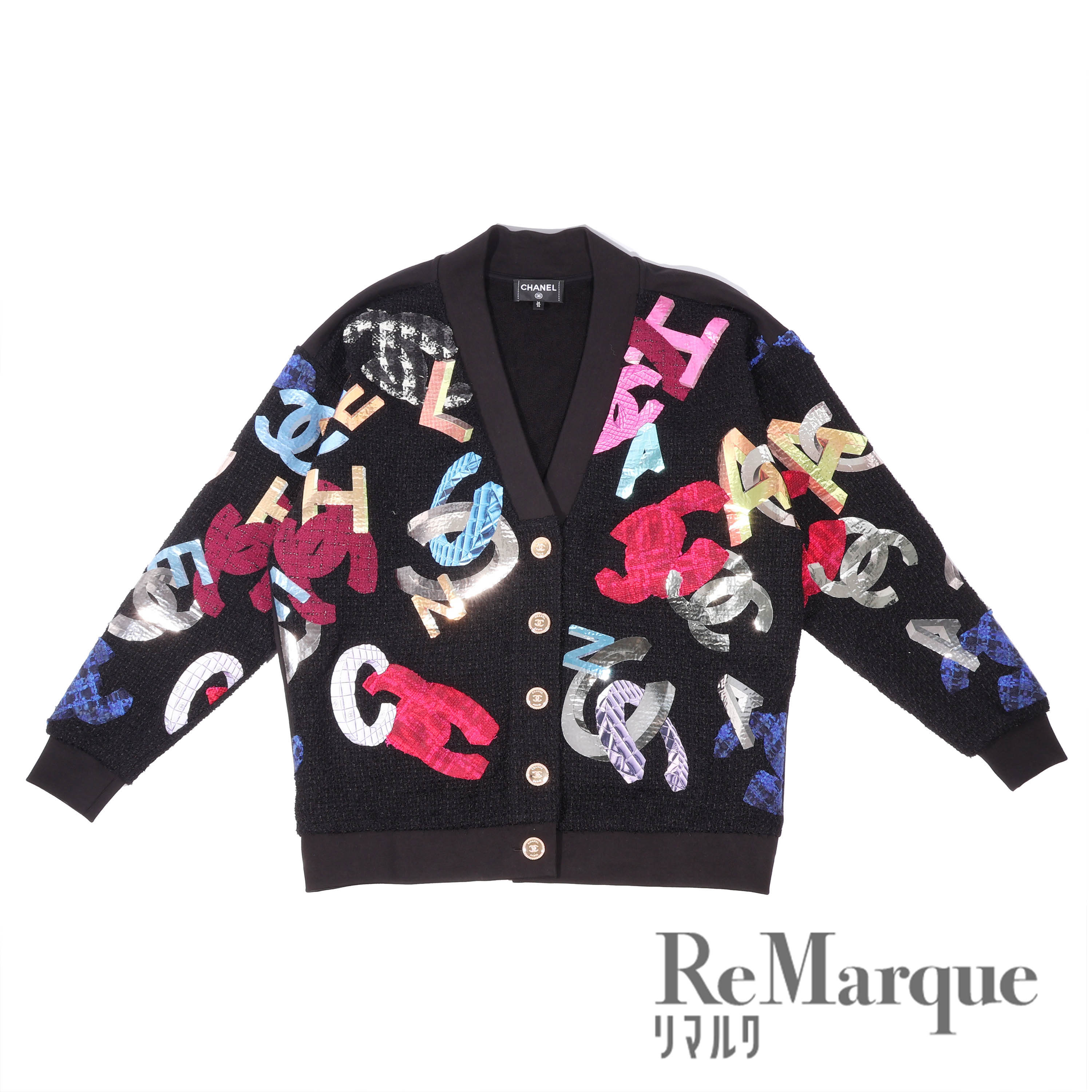 CHANEL(シャネル) 22 PRE-FALL ココマーク カーディガン P72995K10507 ブラック マルチカラー コットン ＃34/36 長袖