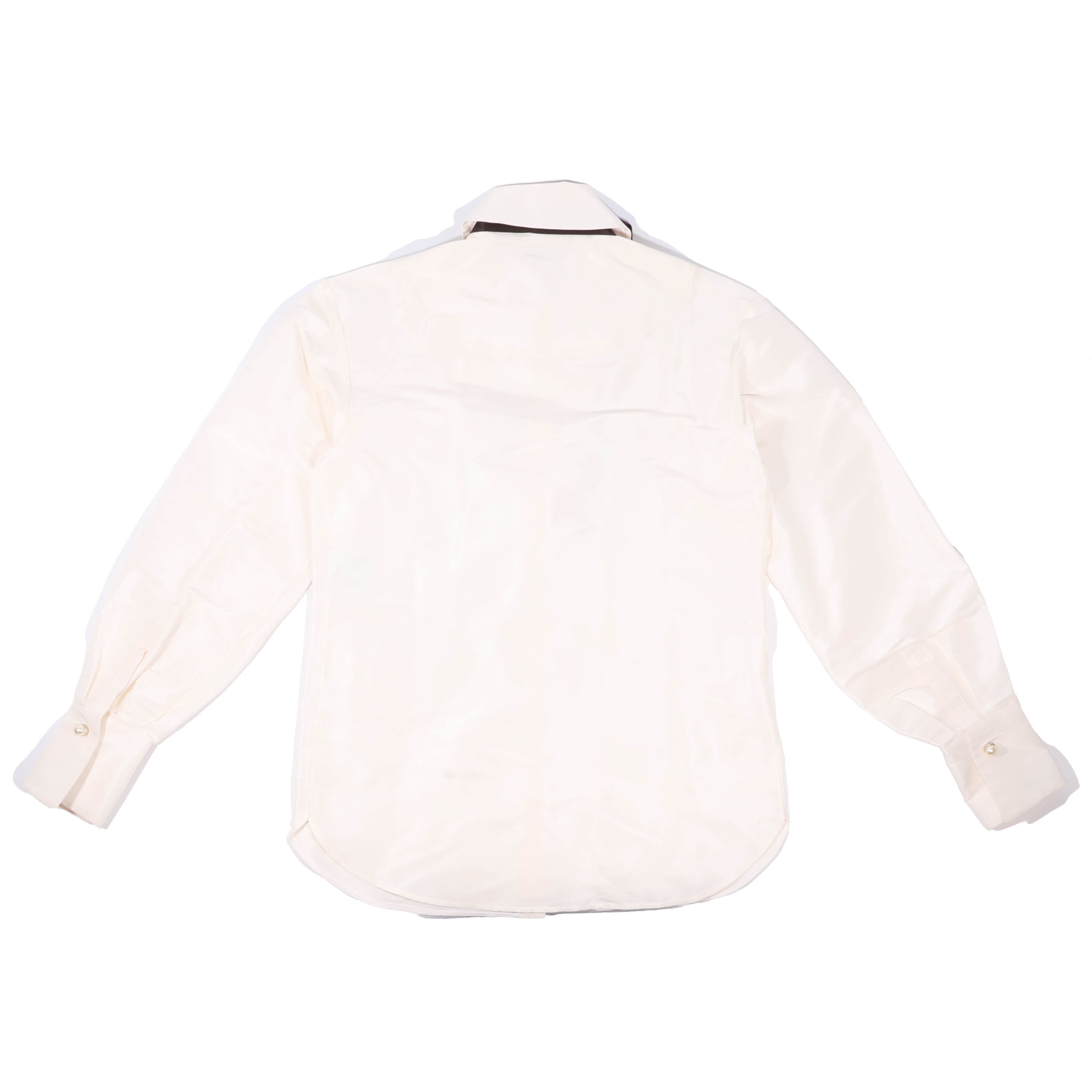 CHANEL(シャネル) ボウタイ ブラウス ホワイト パールボタン シルク ＃36 P64478V24243 長袖
