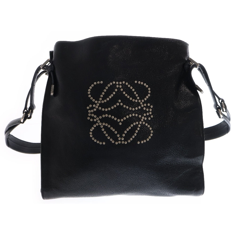 LOEWE(ロエベ) アナグラム スタッズ ショルダーバッグ ブラック レザー シルバー金具