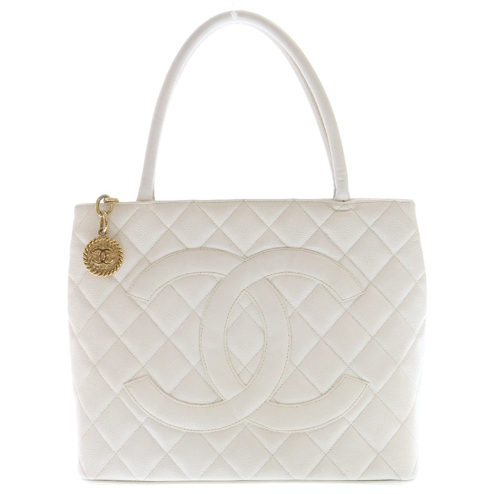 CHANEL(シャネル) 復刻トート キャビアスキン トートバッグ ハンドバッグ ホワイト ココマーク ゴールド金具 A01804