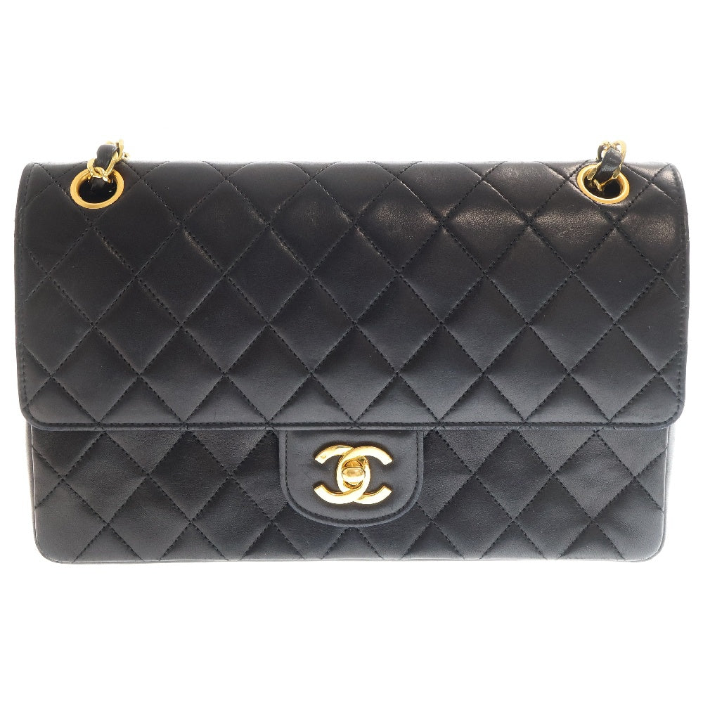 CHANEL(シャネル) マトラッセ25 Wフラップ Wチェーンショルダーバッグ ブラックラムスキン GD金具