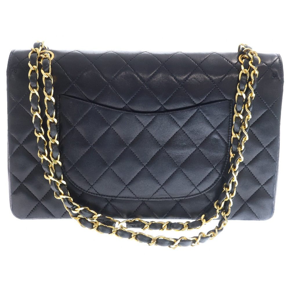 CHANEL(シャネル) マトラッセ25 Wフラップ Wチェーンショルダーバッグ ブラックラムスキン GD金具