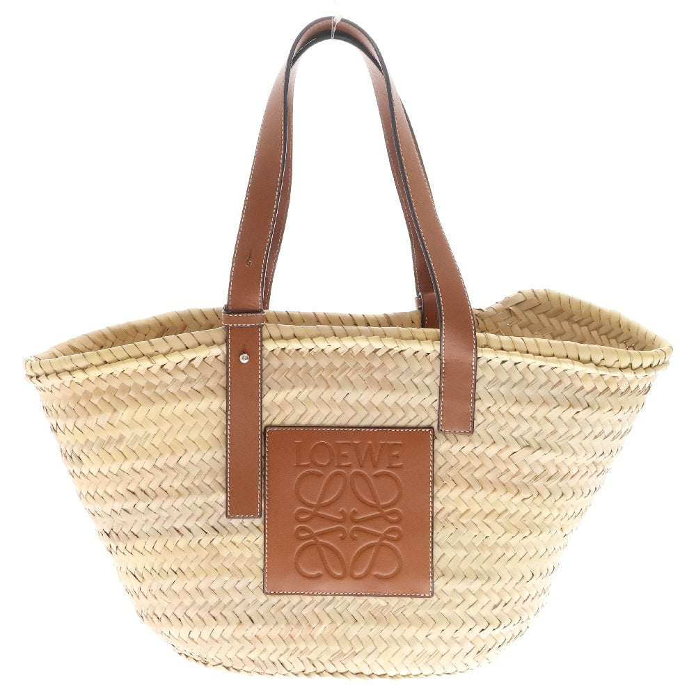 LOEWE(ロエベ) アナグラム バスケットバッグ ミディアム ラフィア×レザー ベージュ×ブラウン