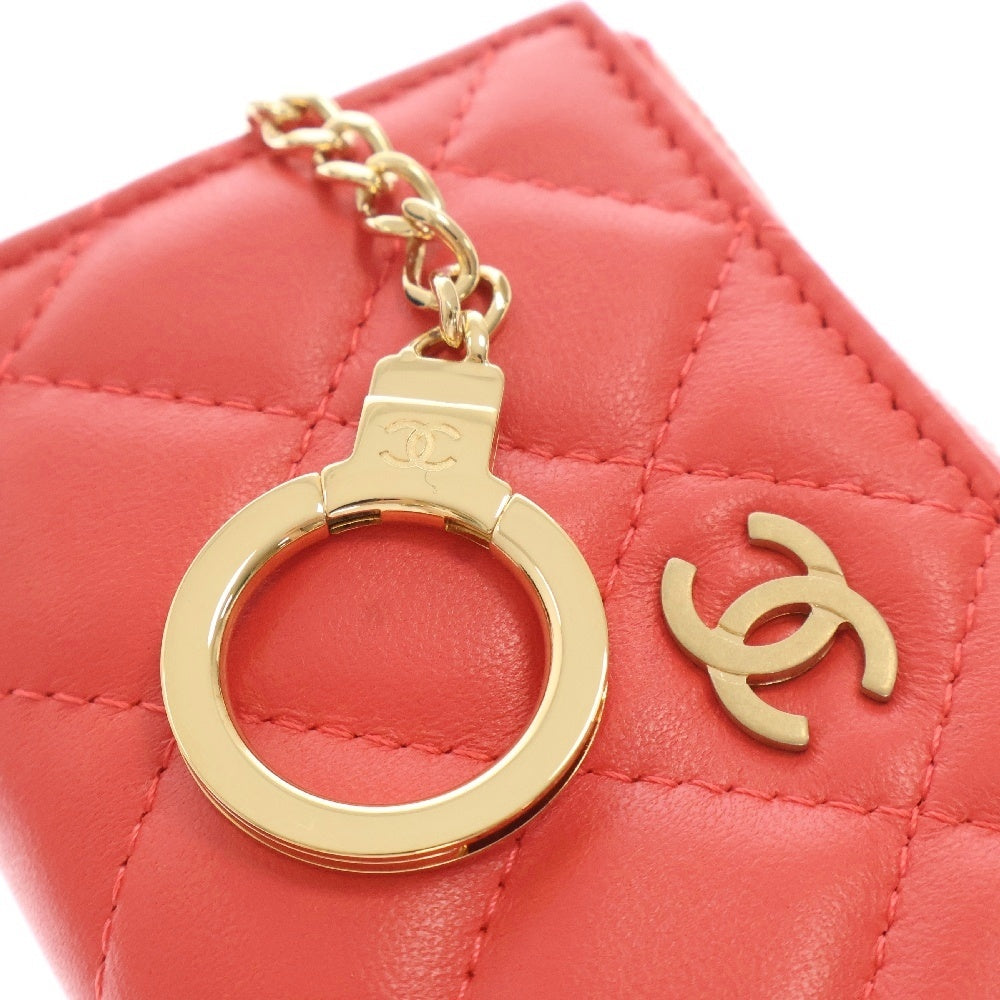CHANEL(シャネル) マトラッセ フラグメントコインケース レッド ラムスキン レザー ゴールド金具 小物入れ ポーチ 財布