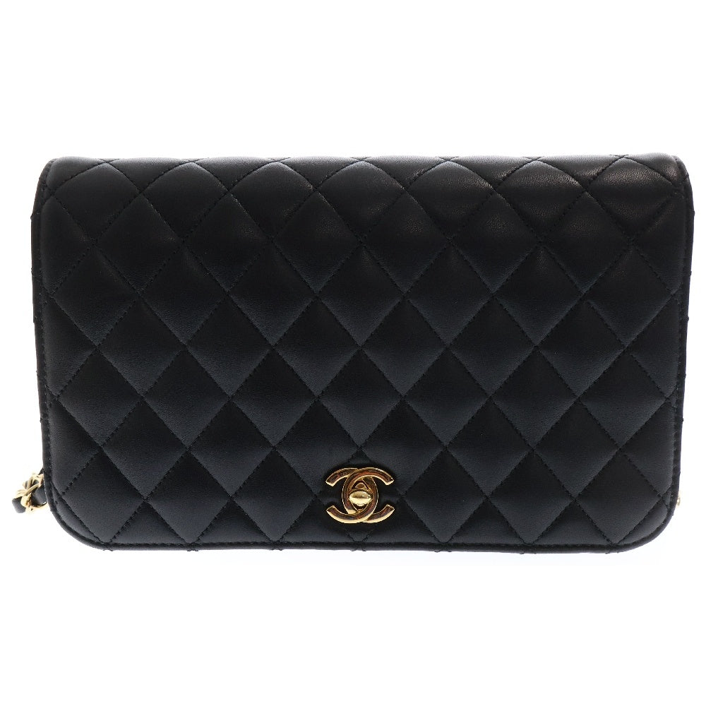 CHANEL(シャネル) マトラッセ23 フルフラップ シングルチェーン ターンロック ショルダーバッグ ブラック ラムスキン ゴールド金具