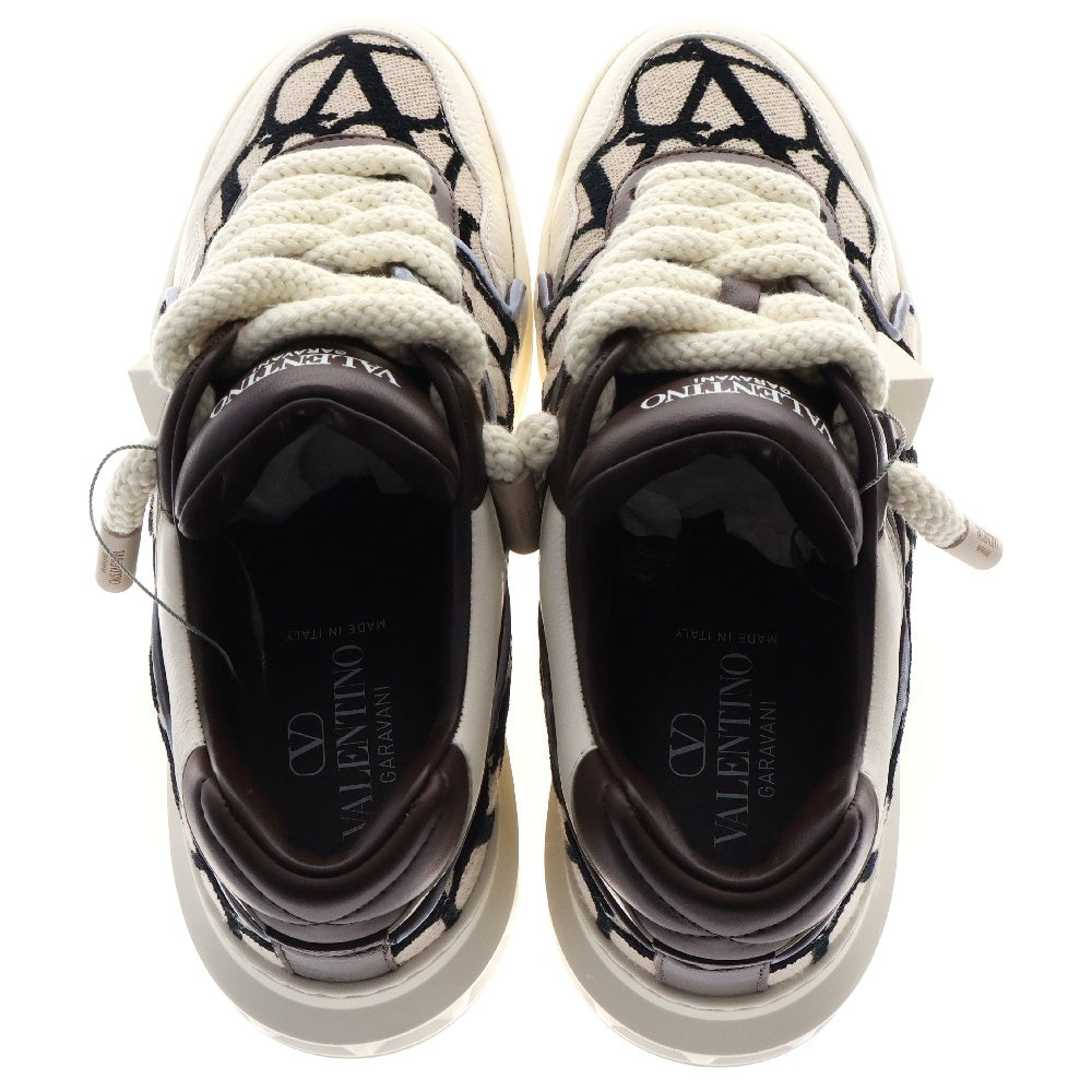 valentino garavan(ヴァレンティノガラヴァーニ) One Studs Leather x Fabric Sneakers ワンスタッズ レザー ファブリック ローカットスニーカー ホワイト×ベージュ S3G37Y2