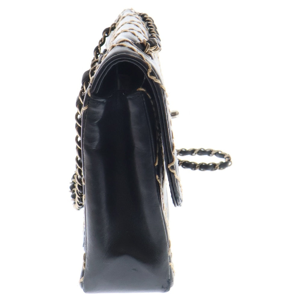 CHANEL(シャネル) ワイルドステッチ チェーンショルダーバッグ 斜め掛けバッグ 肩掛けバッグ ブラック ゴールド金具 レザー カーフ ヴィンテージ