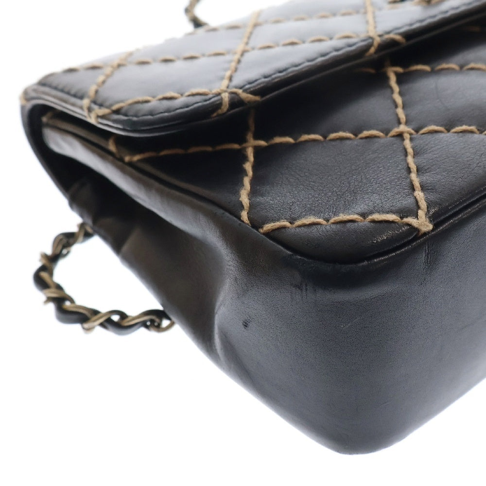 CHANEL(シャネル) ワイルドステッチ チェーンショルダーバッグ 斜め掛けバッグ 肩掛けバッグ ブラック ゴールド金具 レザー カーフ ヴィンテージ