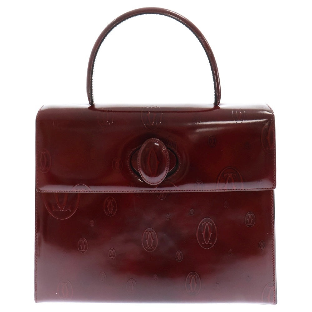 Cartier(カルティエ) ハッピーバースデー ハンドバッグ レッド ボルドー パテントレザー エナメル
