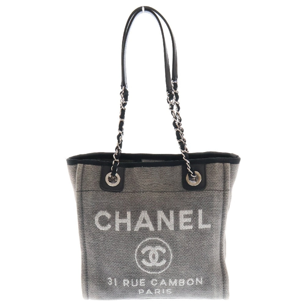 CHANEL(シャネル) ドーヴィルPM ロゴチェーンショルダーバッグ グレー ココマーク レディース