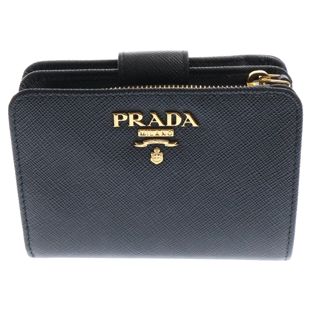 PRADA(プラダ) サフィアーノ 二つ折り財布 1ML018 ブラック レザー コンパクトウォレット
