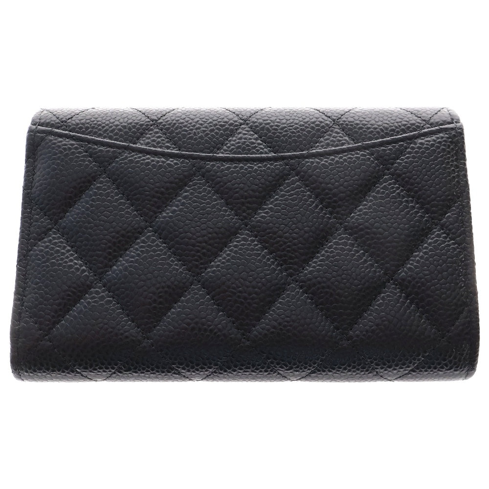 CHANEL(シャネル) マトラッセ 三つ折り財布 ロングフラップウォレット ブラック キャビアスキン ゴールド金具