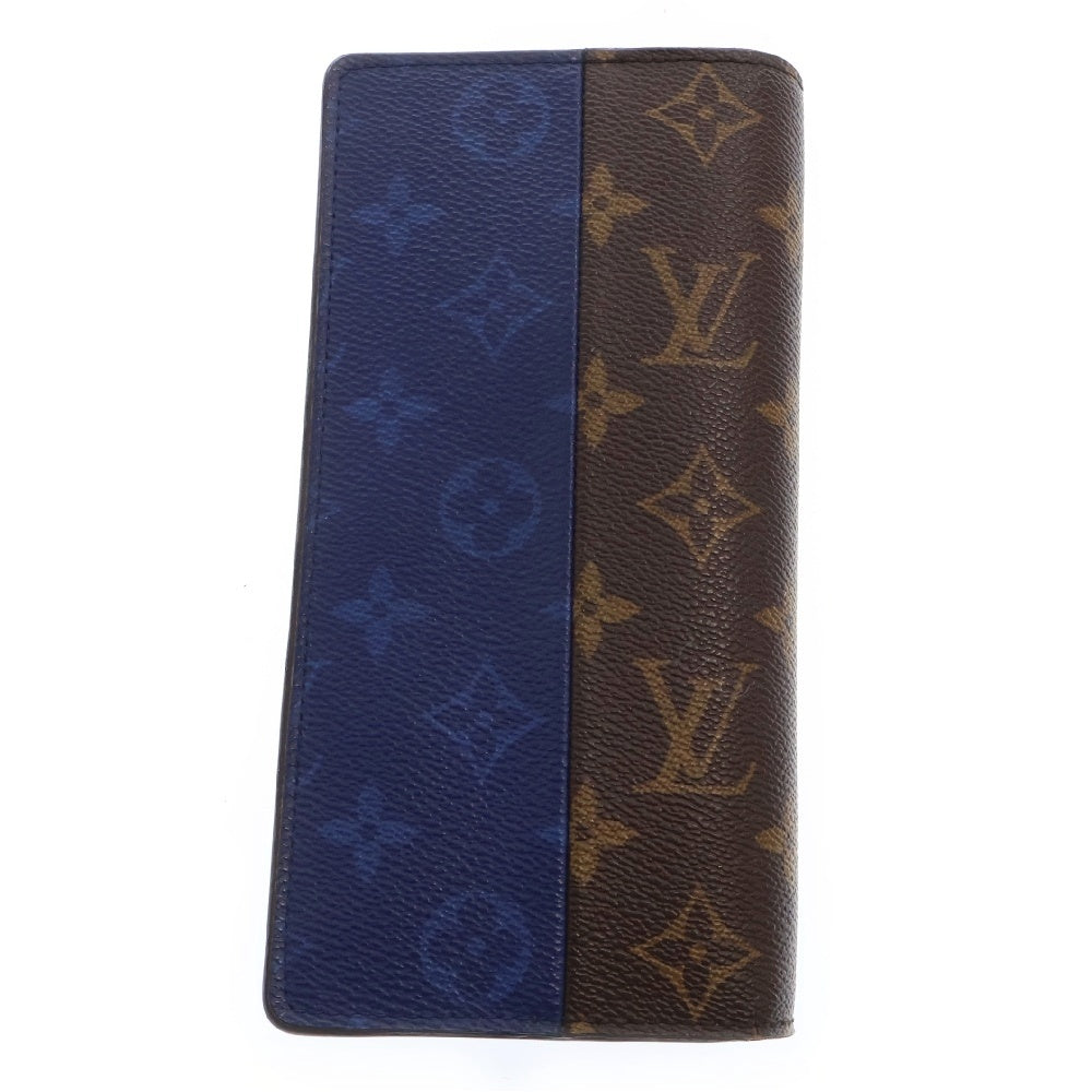 LOUIS VUITTON(ルイヴィトン) モノグラムスプリット ポルトフォイユブラザ レザーロングウォレット 長財布 ネイビー×ブラウン