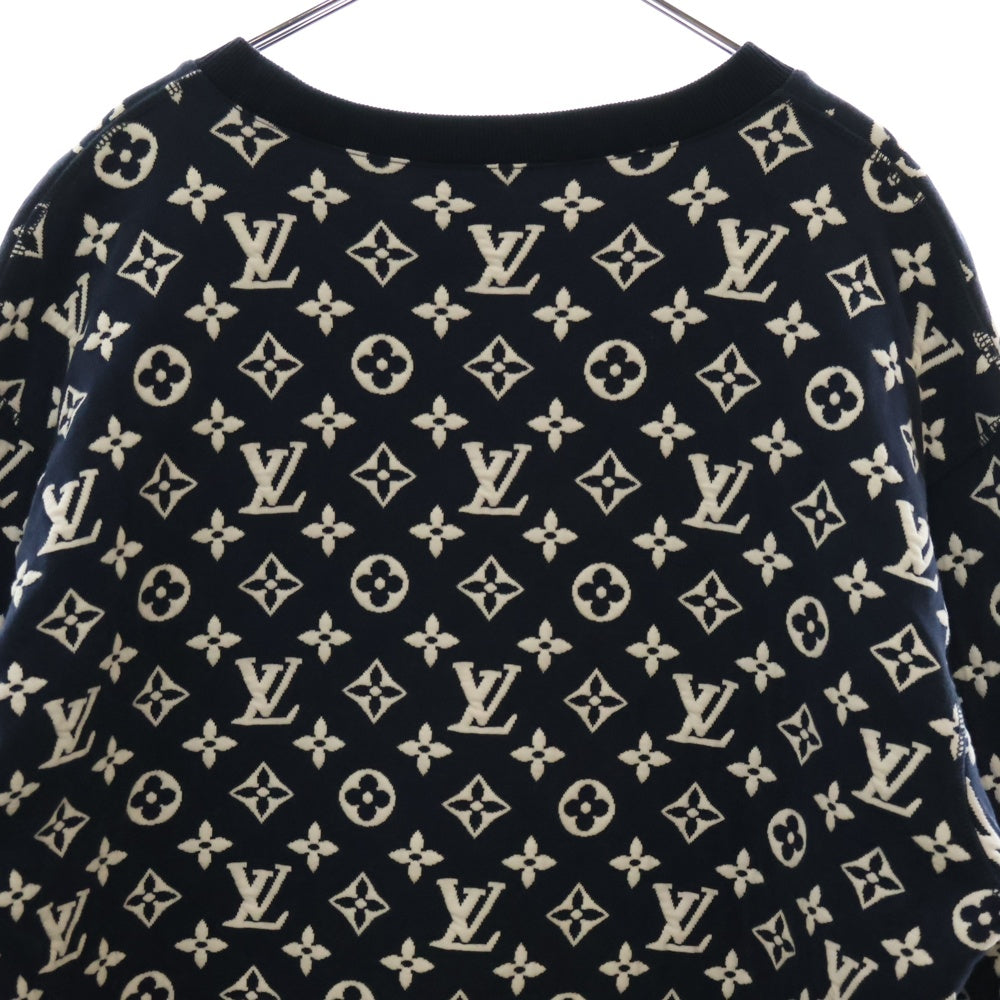 LOUIS VUITTON(ルイヴィトン) フルモノグラムジャカード クルーネック スウェット トレーナー ネイビー×ホワイト RM211Q TCJ HIY53W