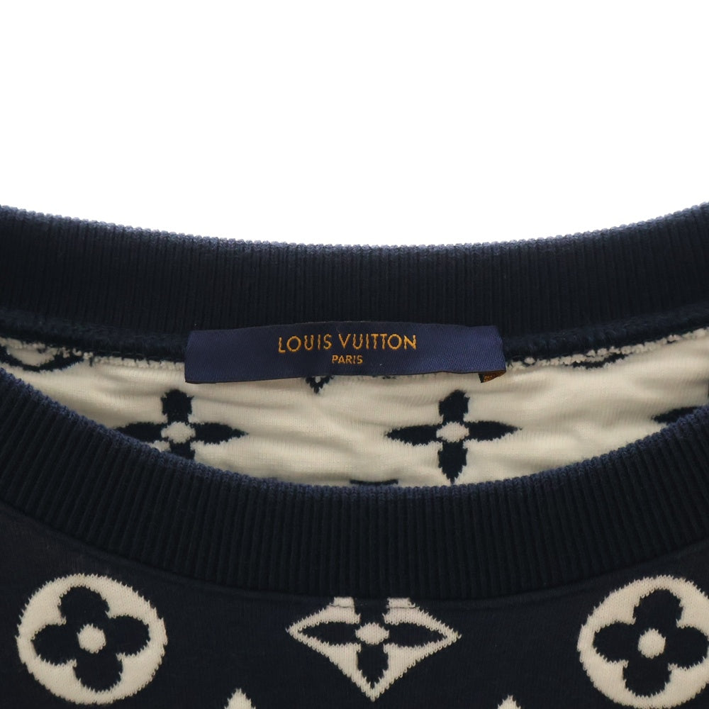 LOUIS VUITTON(ルイヴィトン) フルモノグラムジャカード クルーネック スウェット トレーナー ネイビー×ホワイト RM211Q TCJ HIY53W