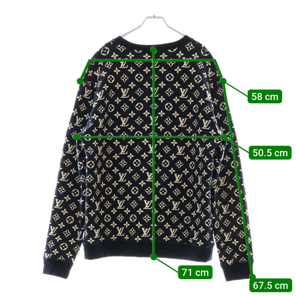 LOUIS VUITTON(ルイヴィトン) フルモノグラムジャカード クルーネック スウェット トレーナー ネイビー×ホワイト RM211Q TCJ HIY53W