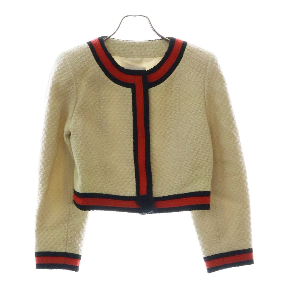 CHANEL(シャネル) 01A ロゴプレート ウールツイード ノーカラージャケット スカート セットアップ 01A P18676V10526 ホワイト