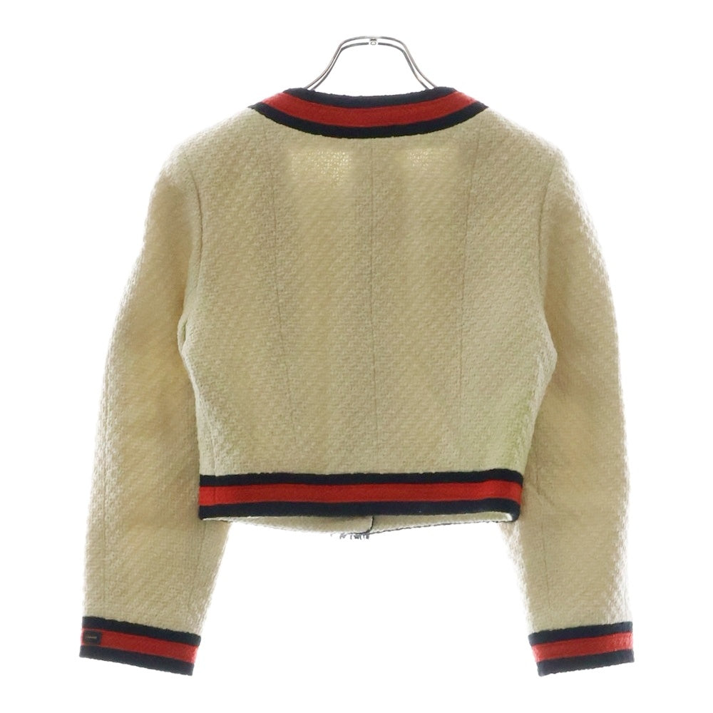 CHANEL(シャネル) 01A ロゴプレート ウールツイード ノーカラージャケット スカート セットアップ 01A P18676V10526 ホワイト