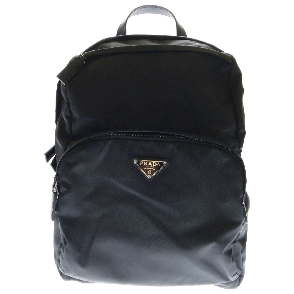 PRADA(プラダ) Re-Nylon xサフィアーノレザー バックパック リュックサック ブラック シルバー金具 トライアングルロゴプレート ナイロン×レザー 2VZ104