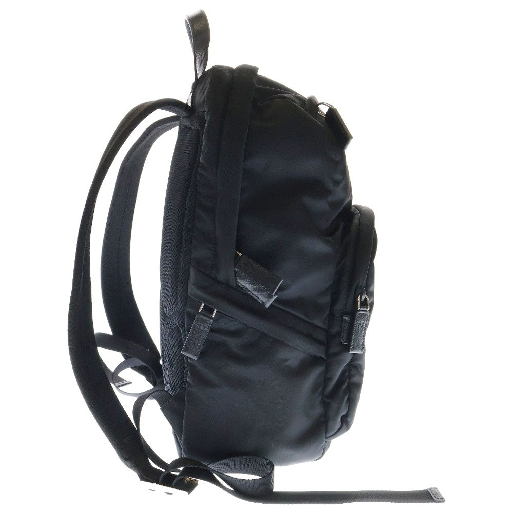 PRADA(プラダ) Re-Nylon xサフィアーノレザー バックパック リュックサック ブラック シルバー金具 トライアングルロゴプレート ナイロン×レザー 2VZ104