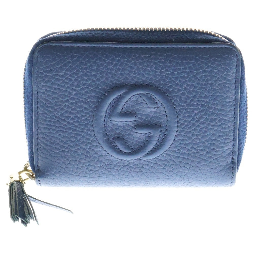 GUCCI(グッチ) ソーホー ラウンドファスナーコインケース コンパクトウォレット 財布 ブルー ゴールド金具 レザー 598209