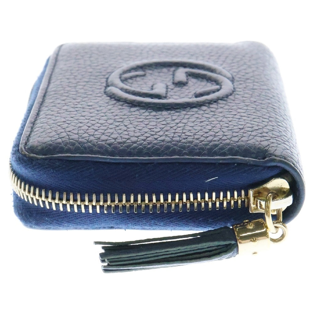 GUCCI(グッチ) ソーホー ラウンドファスナーコインケース コンパクトウォレット 財布 ブルー ゴールド金具 レザー 598209