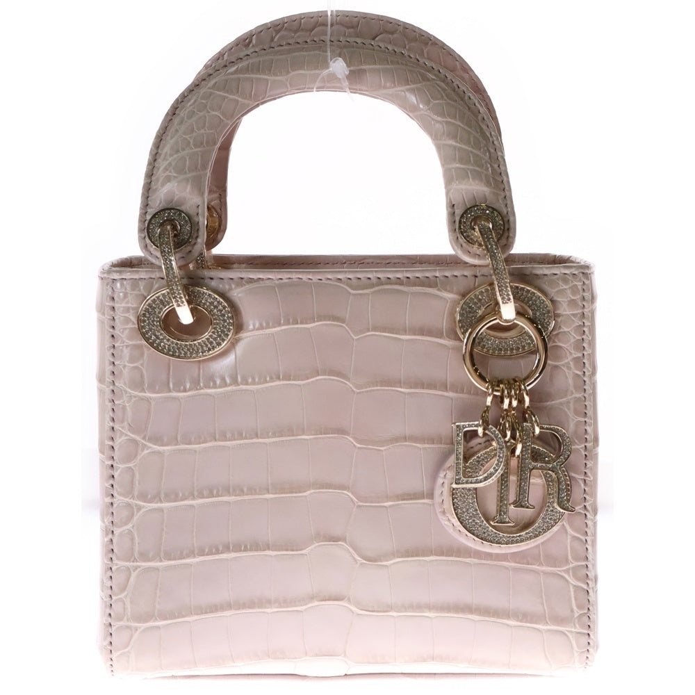 Christian Dior(クリスチャンディオール) レディディオール ミニ ピンク ストーン 2WAY ショルダーバッグ ハンドバッグ ゴールド金具