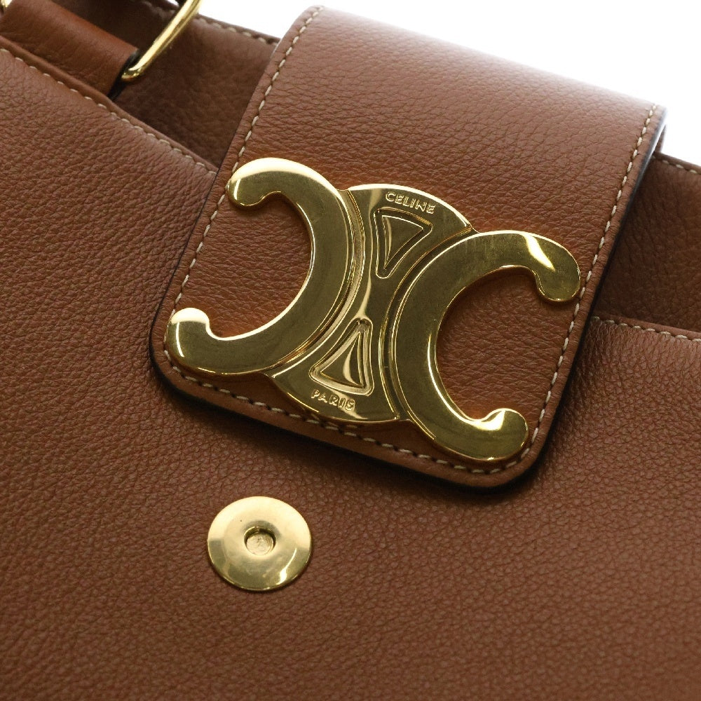 CELINE(セリーヌ) アポリーヌ ミディアム トリオンフ ブラウン レザー ゴールド金具 2WAY ハンドバッグ ショルダーバッグ
