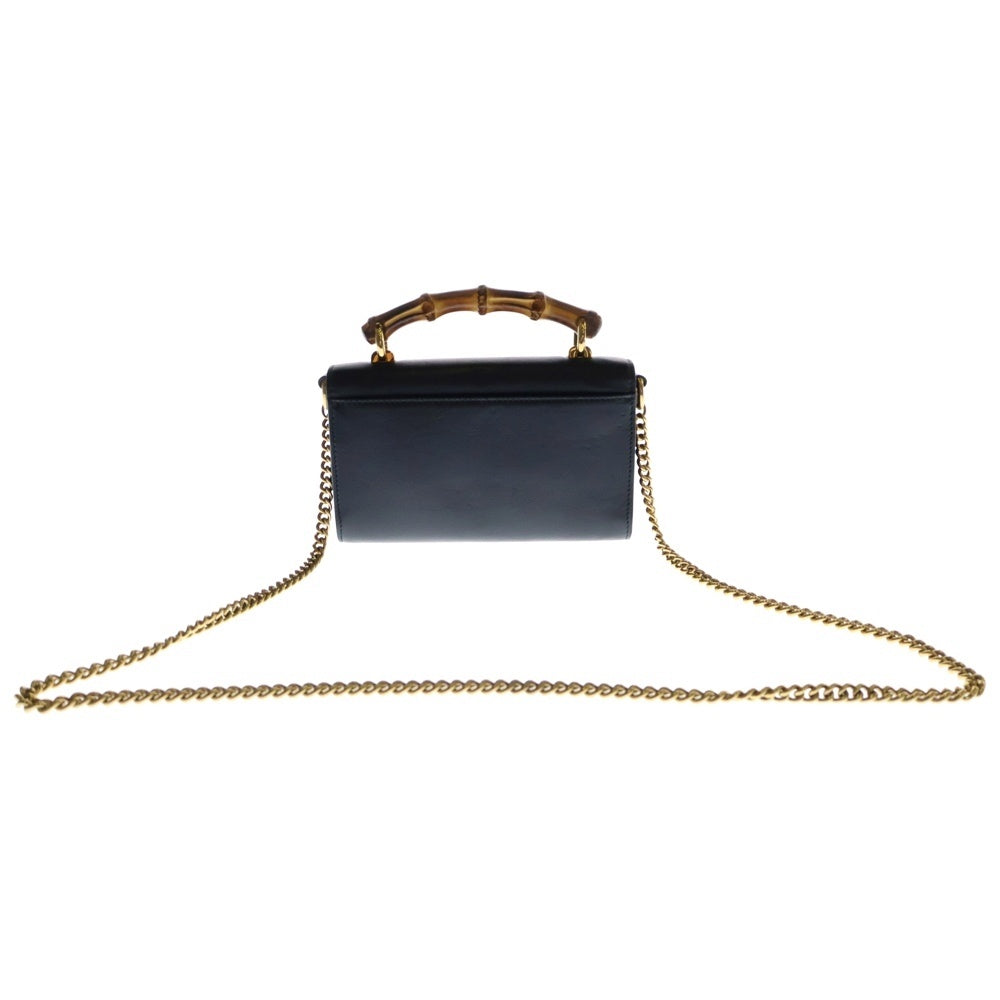 GUCCI(グッチ) バンブー 2wayチェーンショルダーバッグ ハンドバッグ ブラック ゴールド金具 レザー 675795