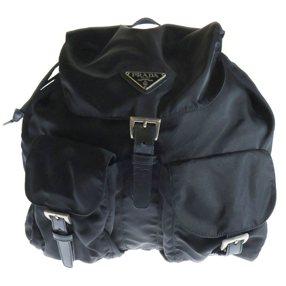 PRADA(プラダ) テスート バックパック リュックサック ミニバッグ ブラック トライアングルロゴプレート シルバー金具 ナイロン B2811F