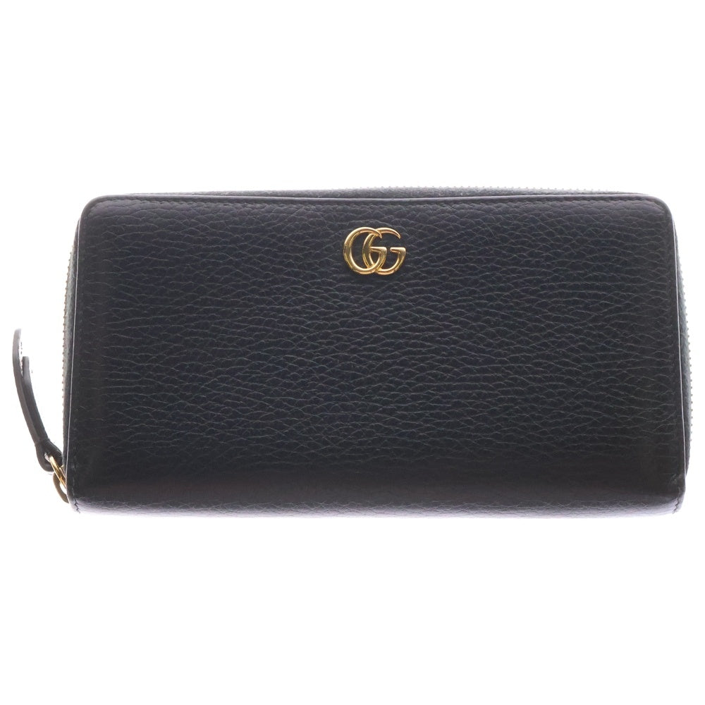 GUCCI(グッチ) GGマーモント ラウンドファスナー長財布 ロングウォレット カードケース ブラック ゴールド金具 レザー 456117