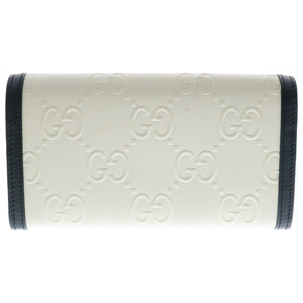 GUCCI(グッチ) GG二つ折り長財布 ロングウォレット カードケース ブラック×アイボリー ゴールド金具 レザー 676151