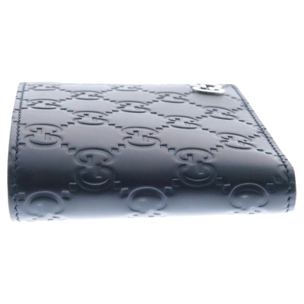 GUCCI(グッチ) グッチシマ 二つ折り財布 ウォレット カードケース ネイビー レザー シルバー金具 473916
