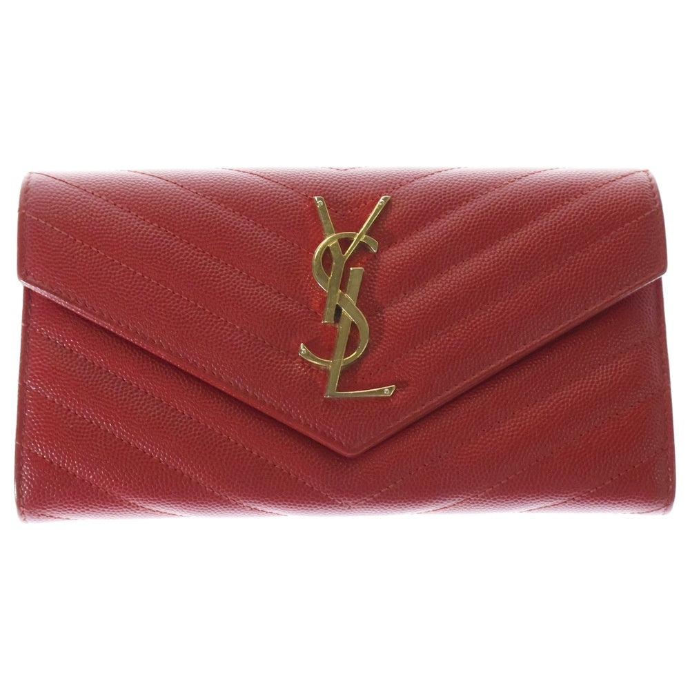 SAINT LAURENT PARIS(サンローランパリ) カサンドラ 長財布 レッド レザー ウォレット レディース
