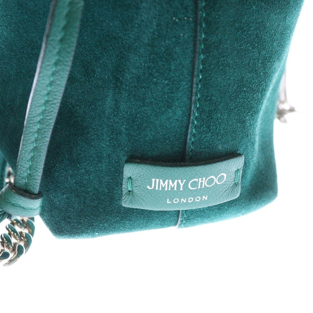 JIMMY CHOO(ジミーチュウ) チェーンショルダーバッグ 巾着バッグ グリーン スエード シルバー金具
