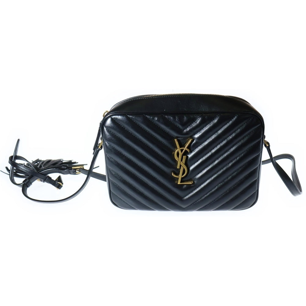 SAINT LAURENT PARIS(サンローランパリ) ルー ショルダーバッグ 斜め掛けバッグ Vステッチ ブラック ゴールド金具 レザー フリンジ 574494